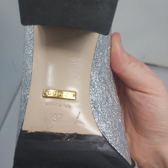 Gucci Marmont Silver Metallic GG Heel Loafer Pump - Picture 11 of 13